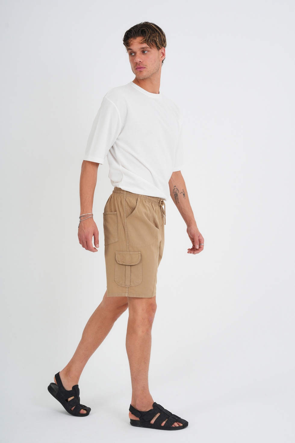 Erkek Kargo Cep Büyük Beden %100 Pamuk Keten Görünümlü Şort