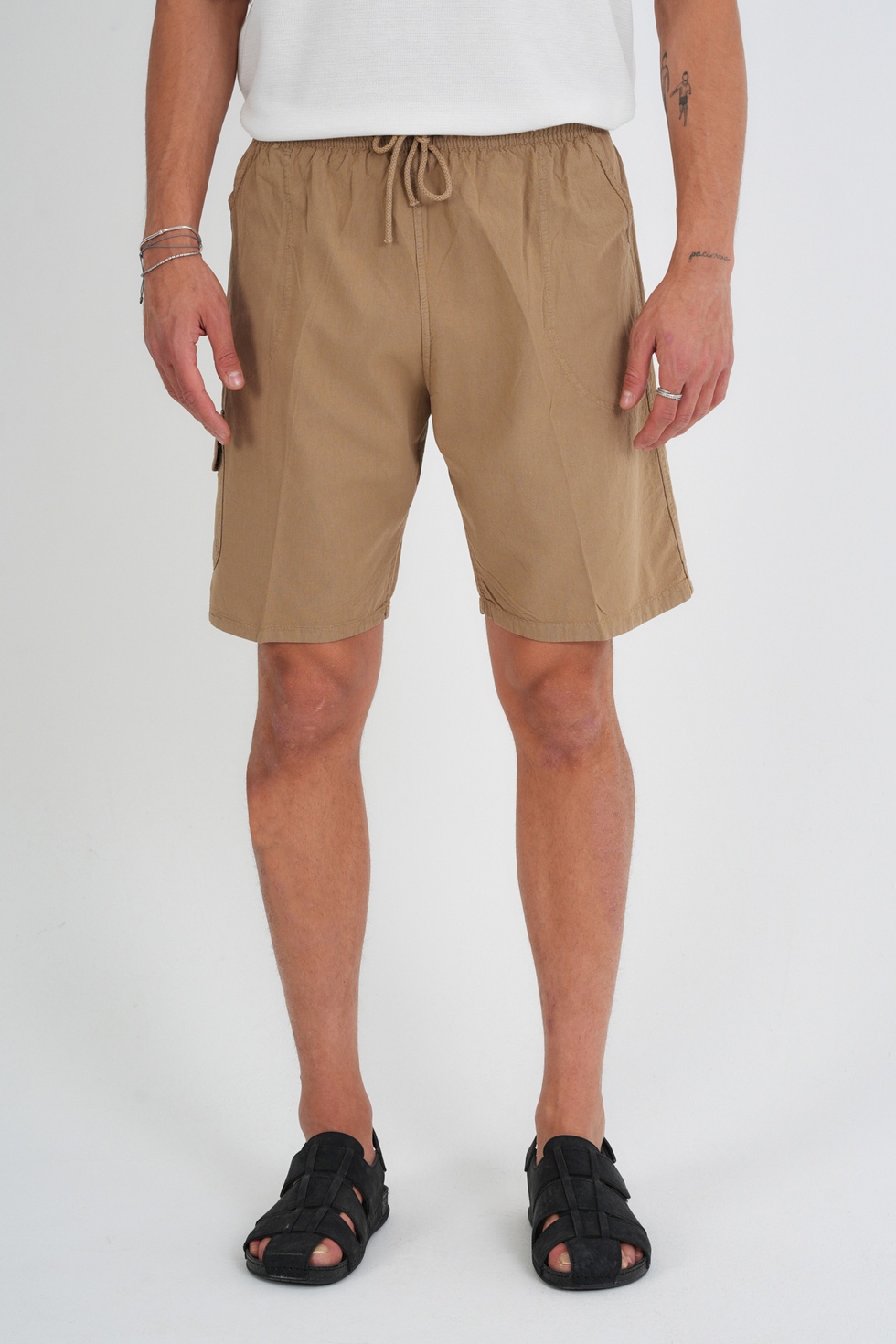 Erkek Kargo Cep Büyük Beden %100 Pamuk Keten Görünümlü Şort