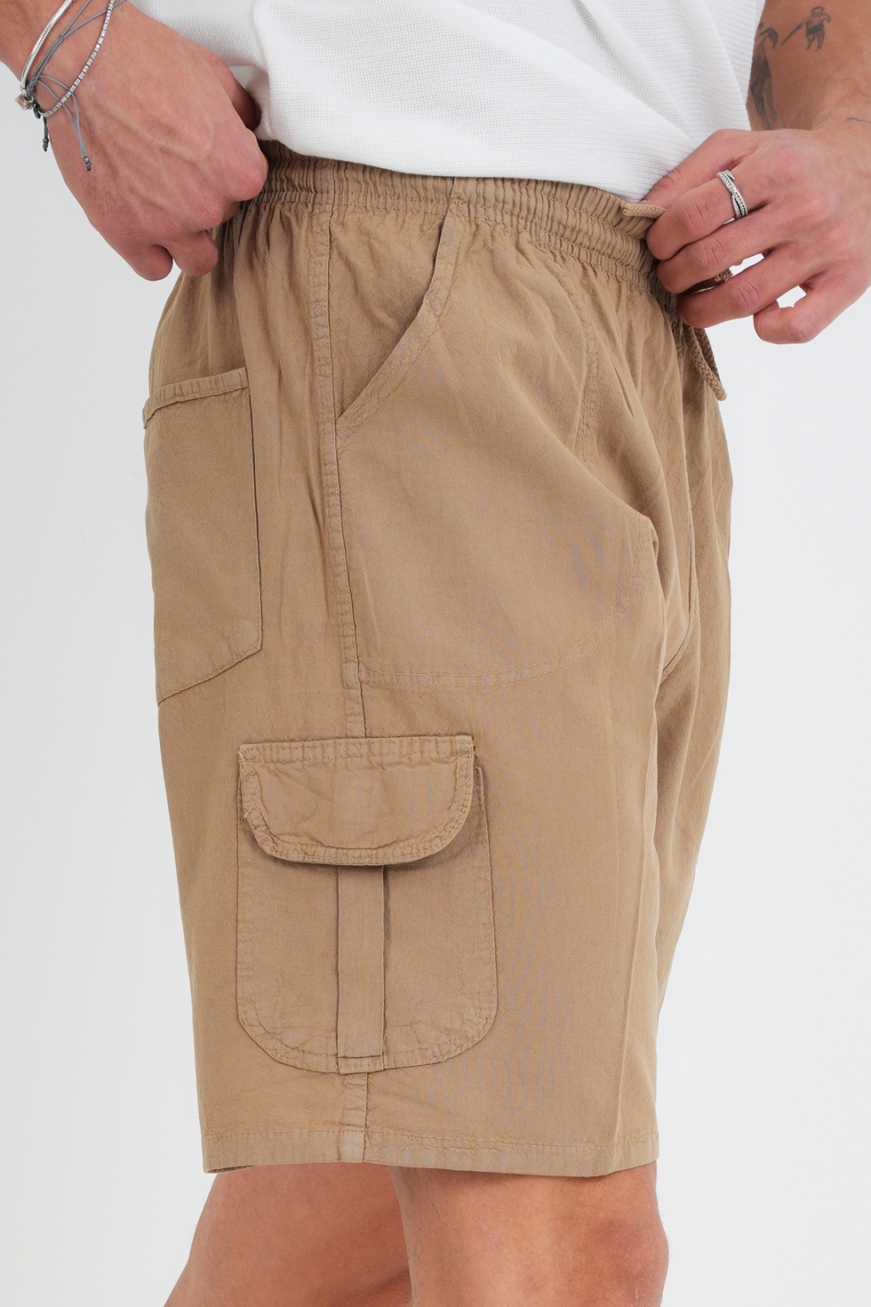 Erkek Kargo Cep Büyük Beden %100 Pamuk Keten Görünümlü Şort