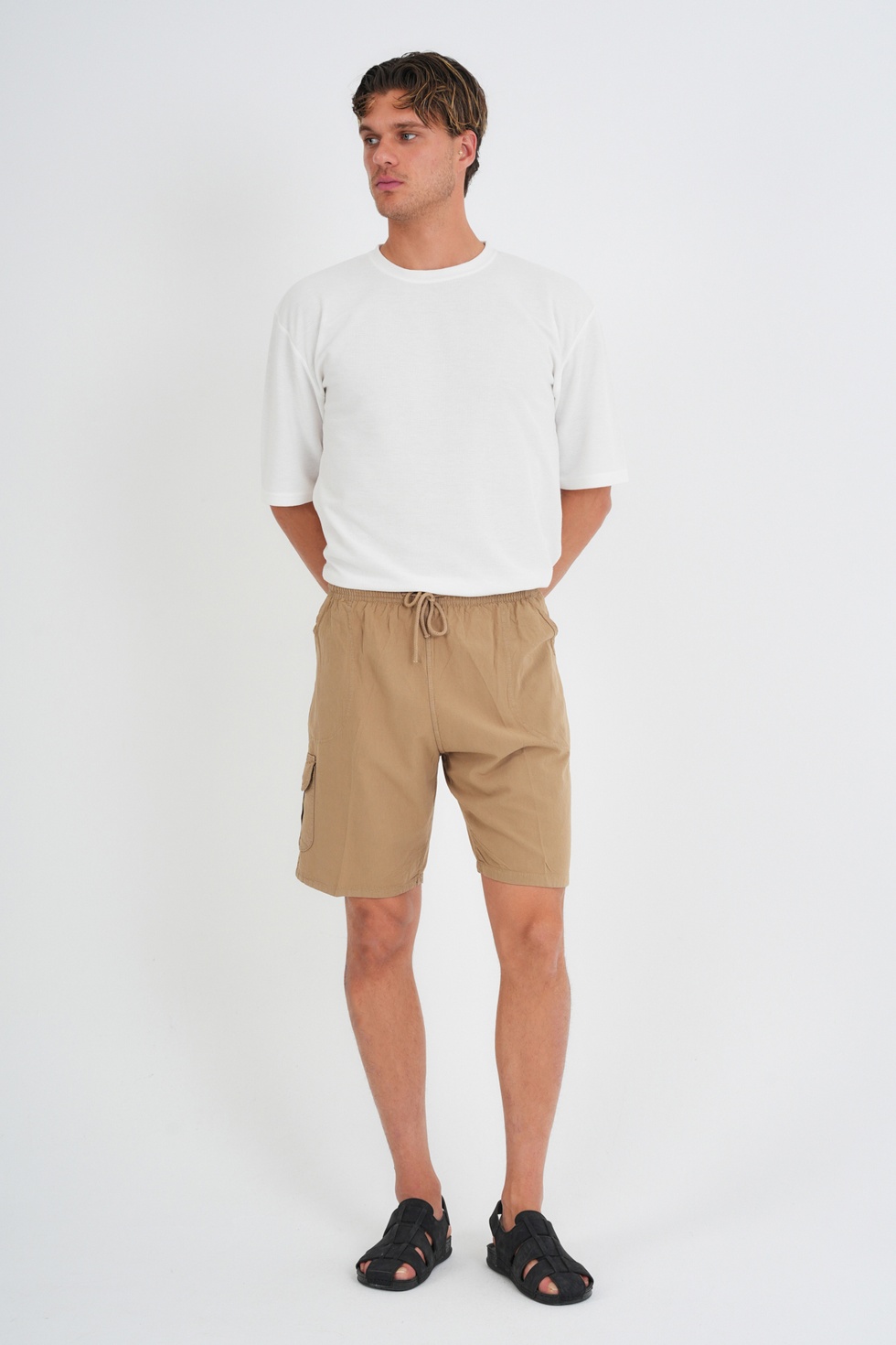 Erkek Kargo Cep Büyük Beden %100 Pamuk Keten Görünümlü Şort