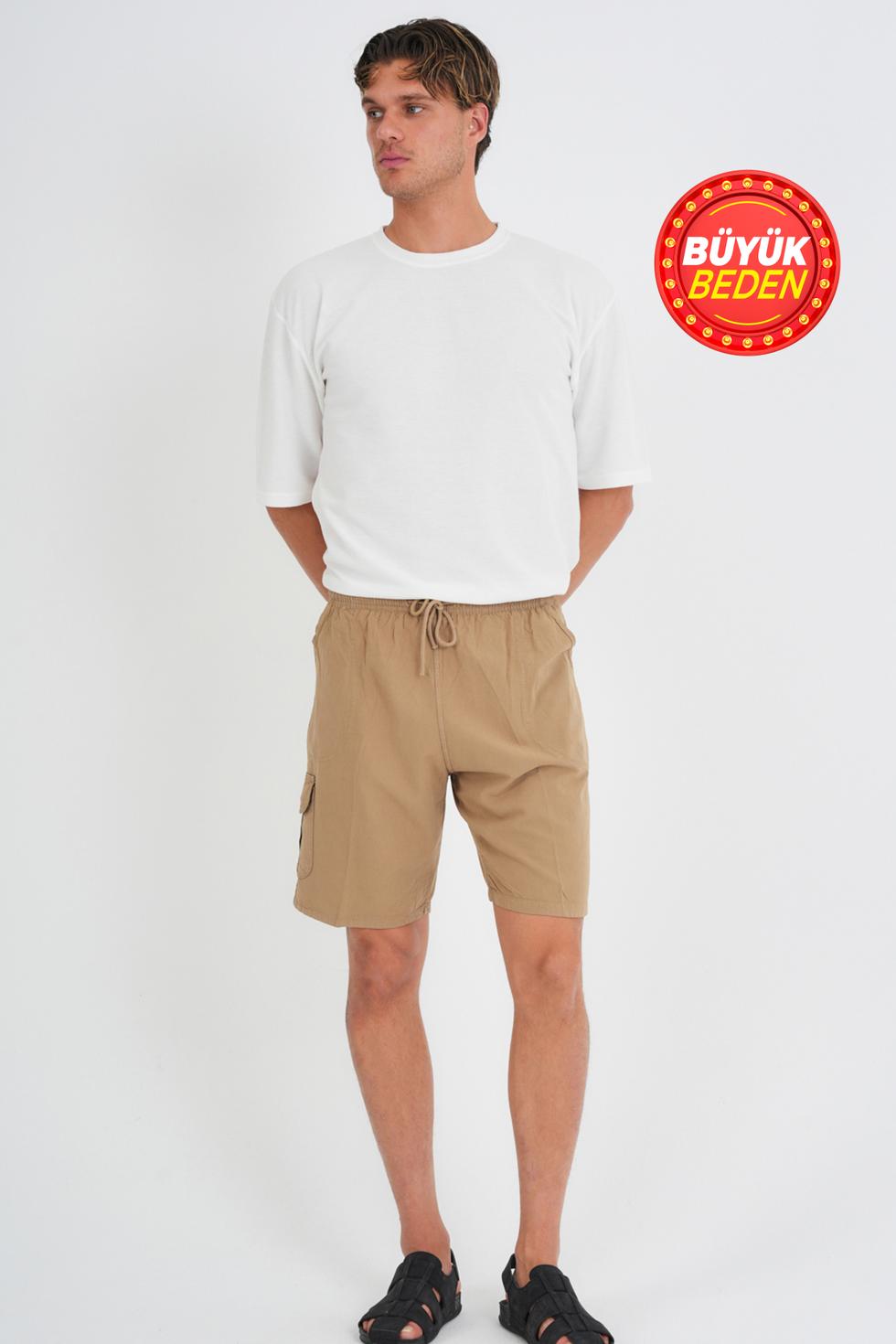 Erkek Kargo Cep Büyük Beden %100 Pamuk Keten Görünümlü Şort