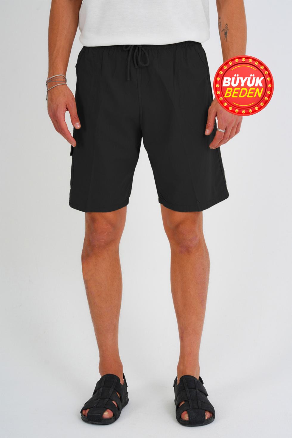 Erkek Kargo Cep Büyük Beden %100 Pamuk Keten Görünümlü Şort