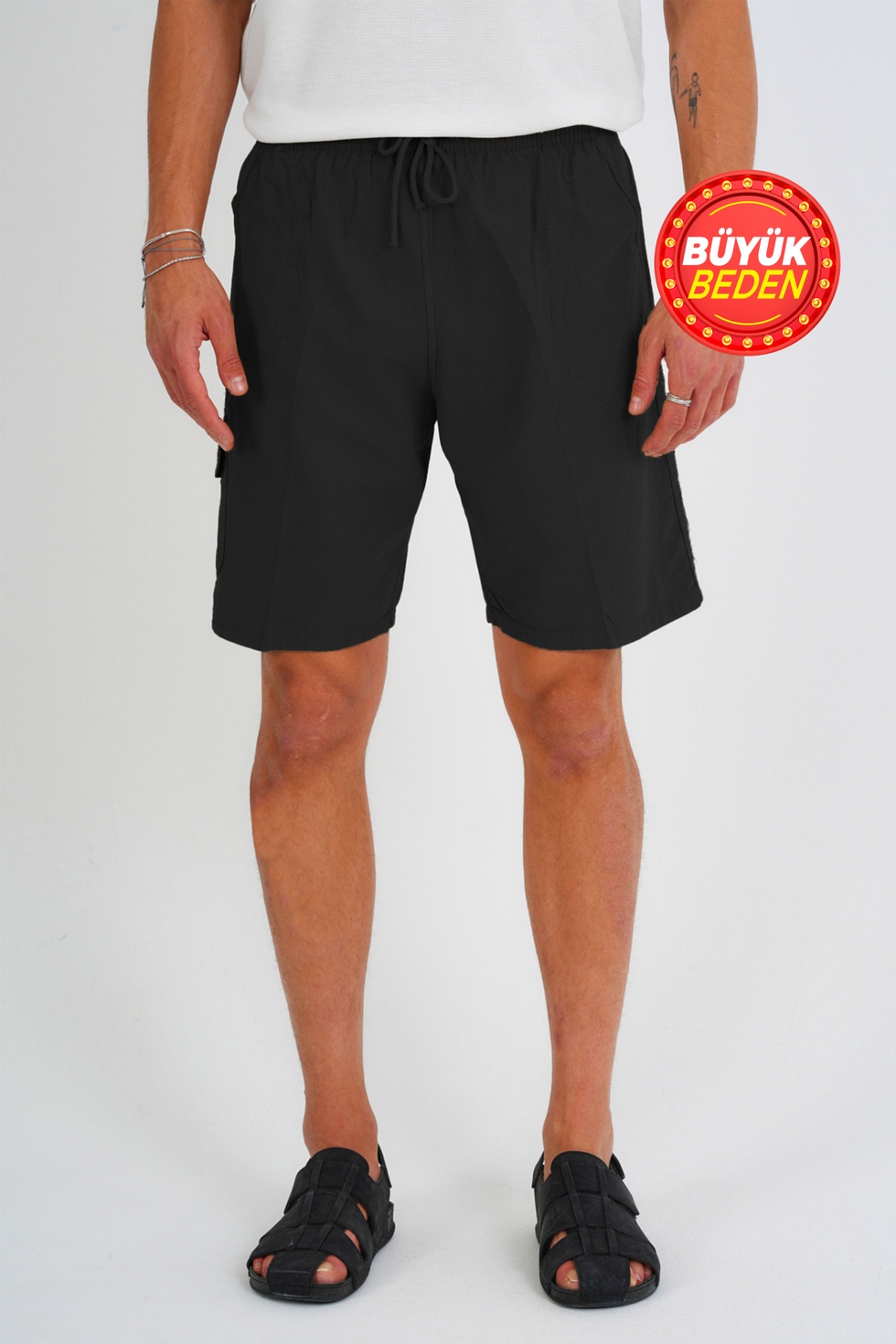 Erkek Kargo Cep Büyük Beden %100 Pamuk Keten Görünümlü Şort