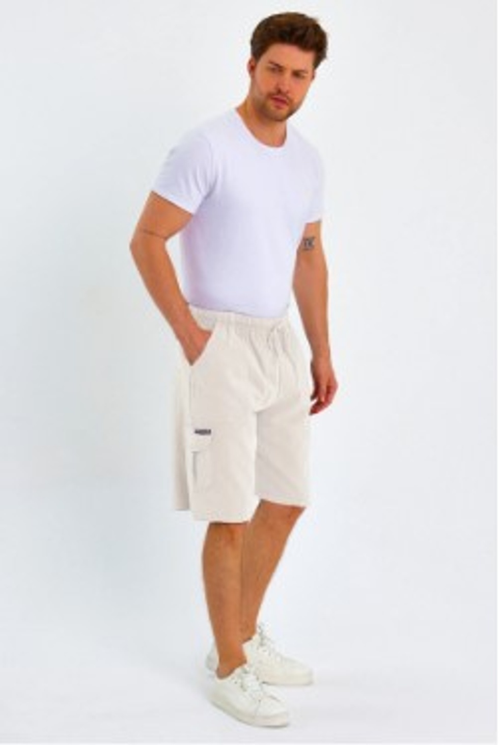Erkek Kargo Cep Büyük Beden %100 Pamuk Keten Görünümlü Şort