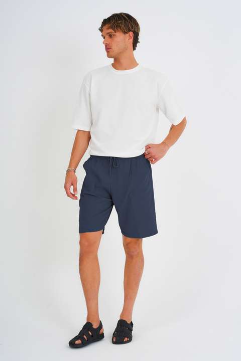 Mavili Gri Erkek Kargo Cep Büyük Beden %100 Pamuk Keten Görünümlü Şort E202