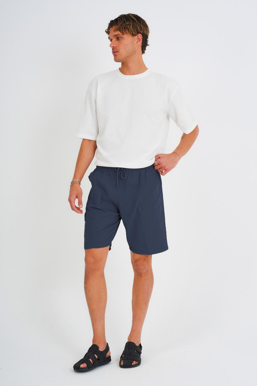 Erkek Kargo Cep Büyük Beden %100 Pamuk Keten Görünümlü Şort