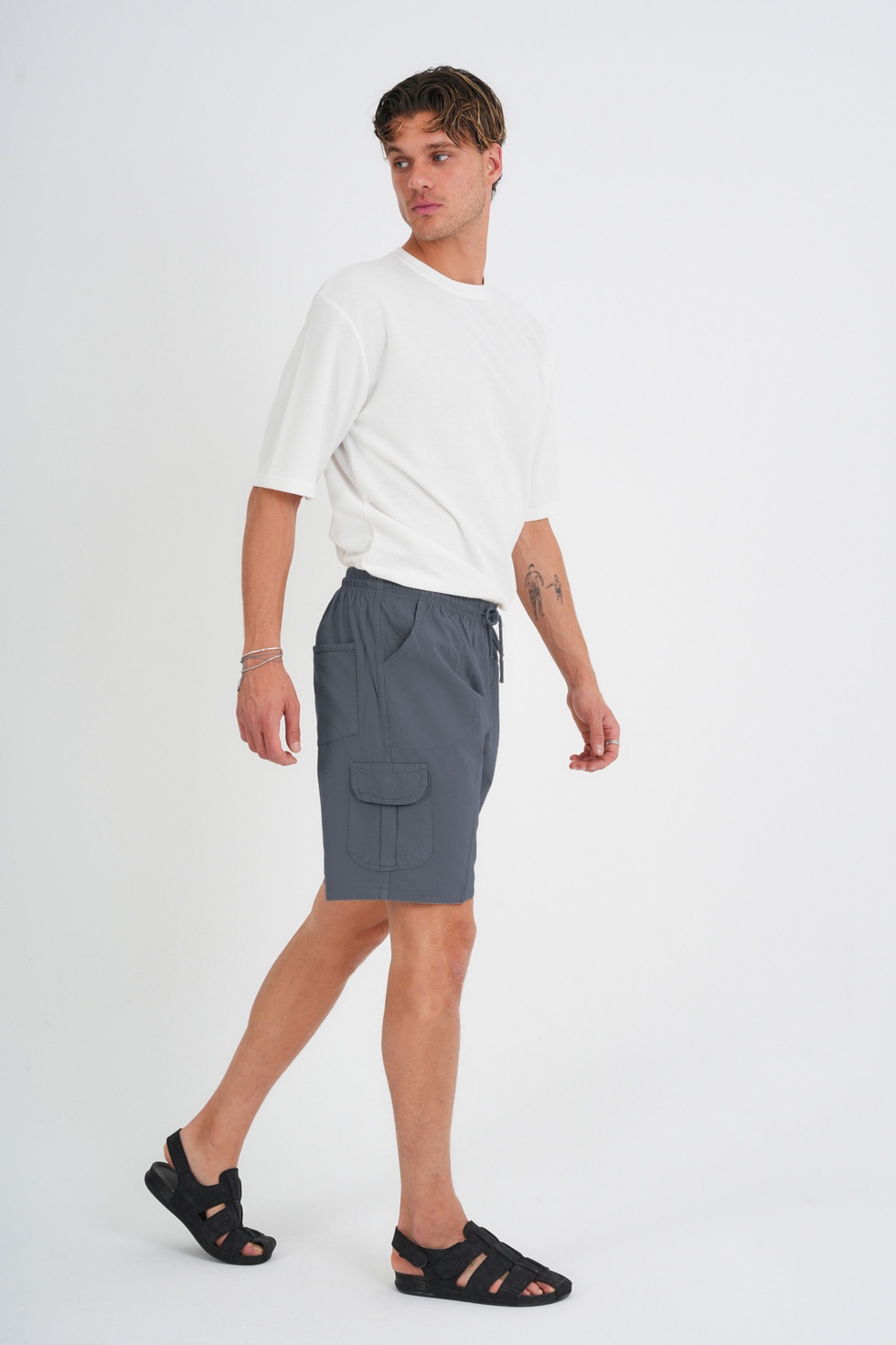 Erkek Kargo Cep Büyük Beden %100 Pamuk Keten Görünümlü Şort