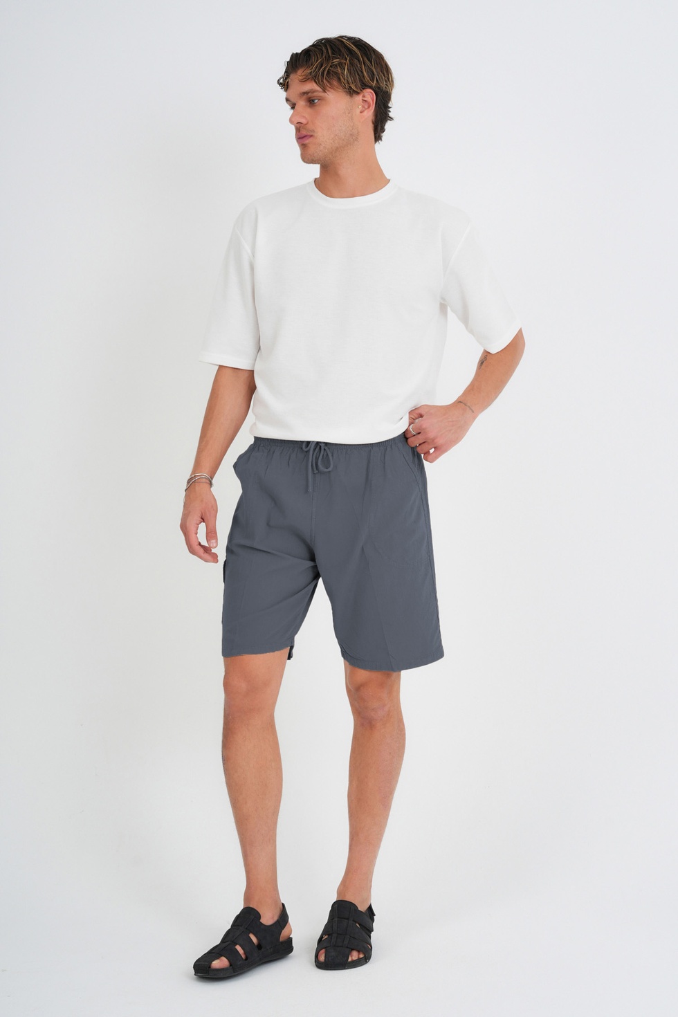 Erkek Kargo Cep Büyük Beden %100 Pamuk Keten Görünümlü Şort