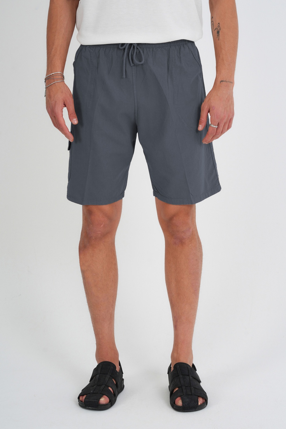 Erkek Kargo Cep Büyük Beden %100 Pamuk Keten Görünümlü Şort