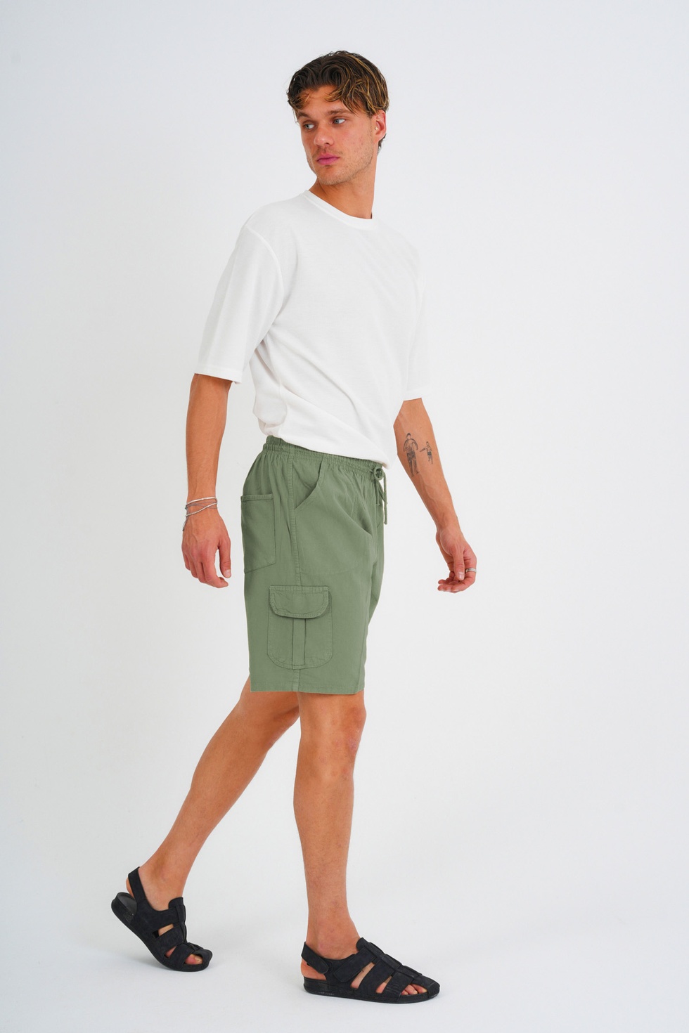 Erkek Kargo Cep Büyük Beden %100 Pamuk Keten Görünümlü Şort