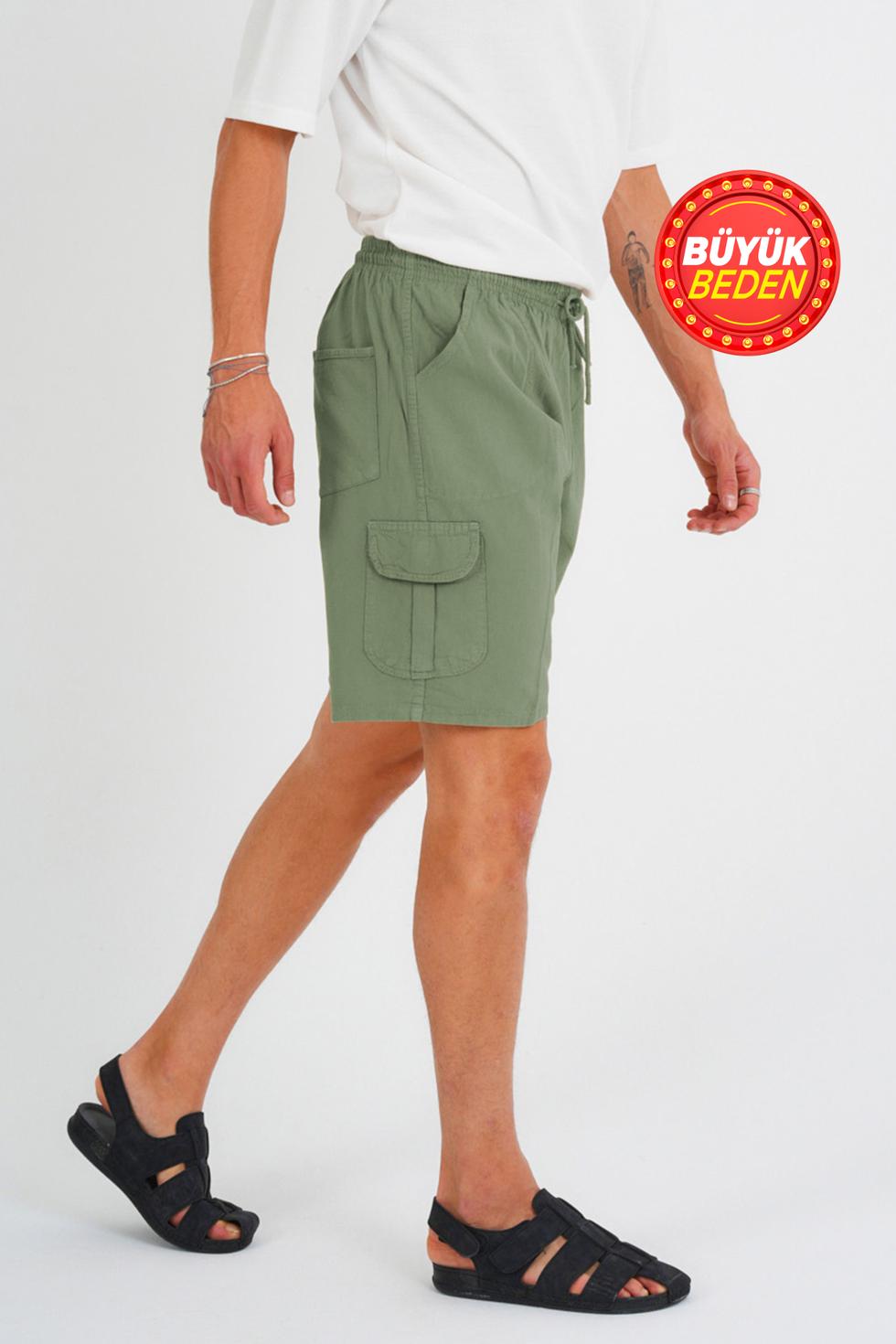 Erkek Kargo Cep Büyük Beden %100 Pamuk Keten Görünümlü Şort