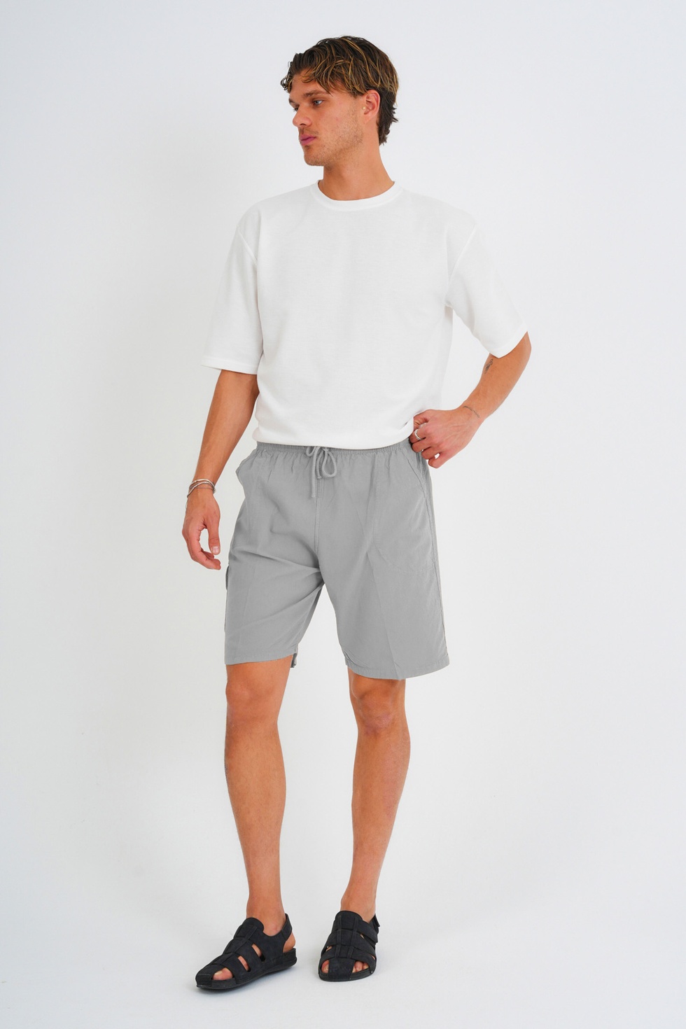 Erkek Kargo Cep Büyük Beden %100 Pamuk Keten Görünümlü Şort