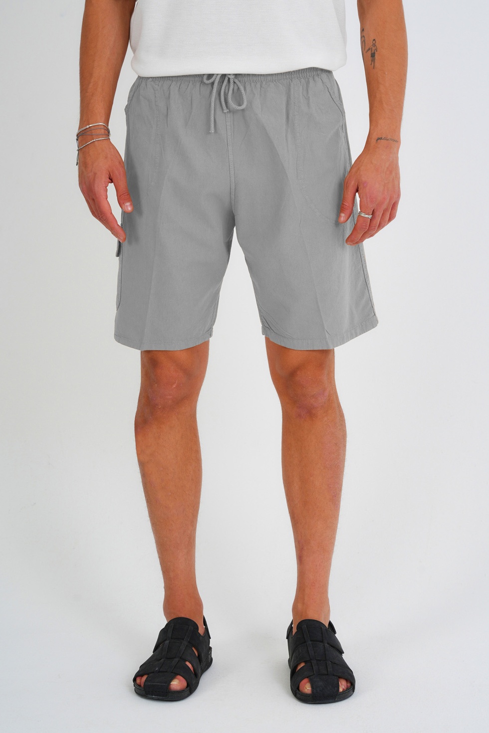 Erkek Kargo Cep Büyük Beden %100 Pamuk Keten Görünümlü Şort