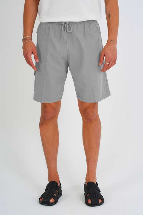 Koyu Gri Erkek Kargo Cep Büyük Beden %100 Pamuk Keten Görünümlü Şort E202