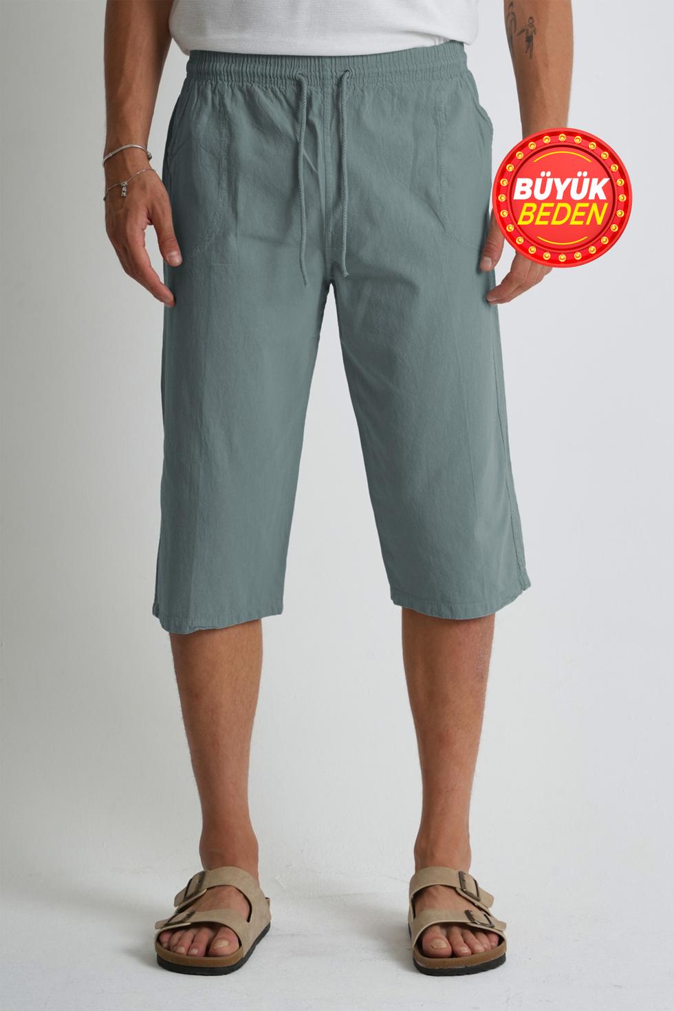 Erkek Büyük Beden %100 Pamuk Keten Görünümlü Kapri