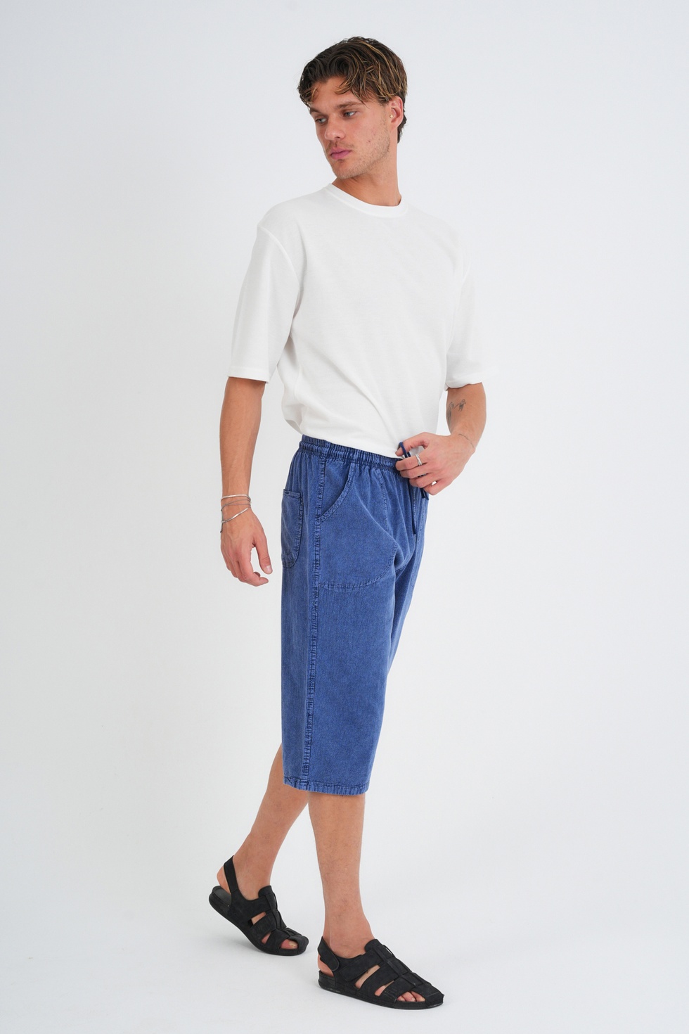 Erkek Büyük Beden %100 Pamuk Keten Görünümlü Kapri