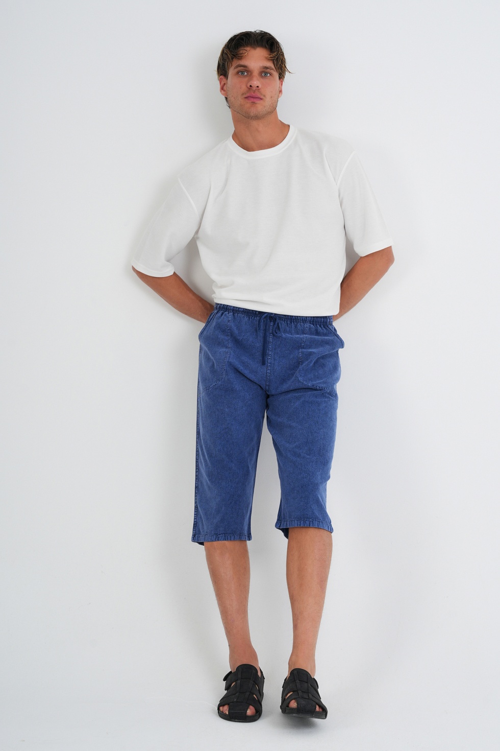 Erkek Büyük Beden %100 Pamuk Keten Görünümlü Kapri