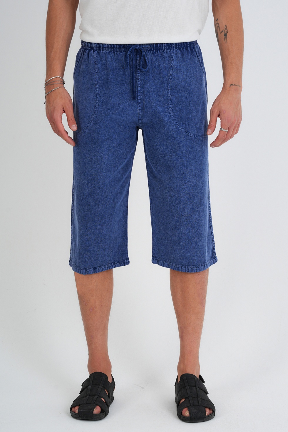 Erkek Büyük Beden %100 Pamuk Keten Görünümlü Kapri