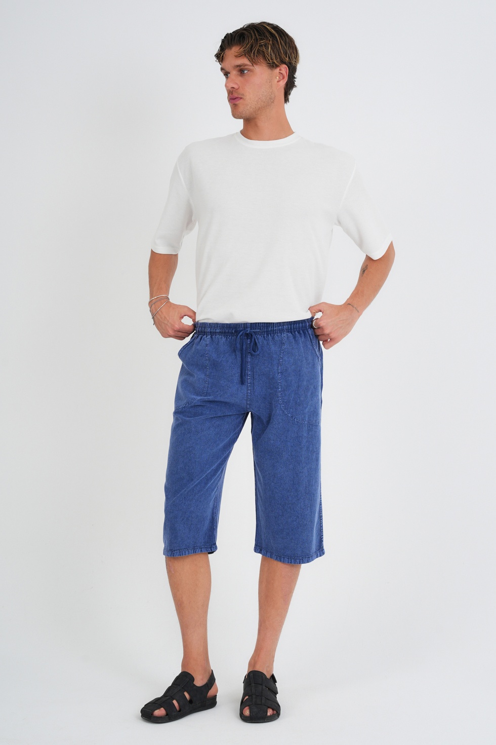 Erkek Büyük Beden %100 Pamuk Keten Görünümlü Kapri