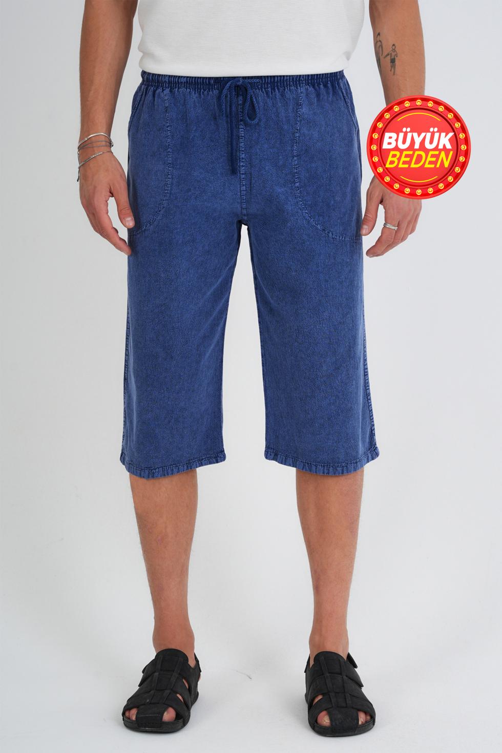 Erkek Büyük Beden %100 Pamuk Keten Görünümlü Kapri