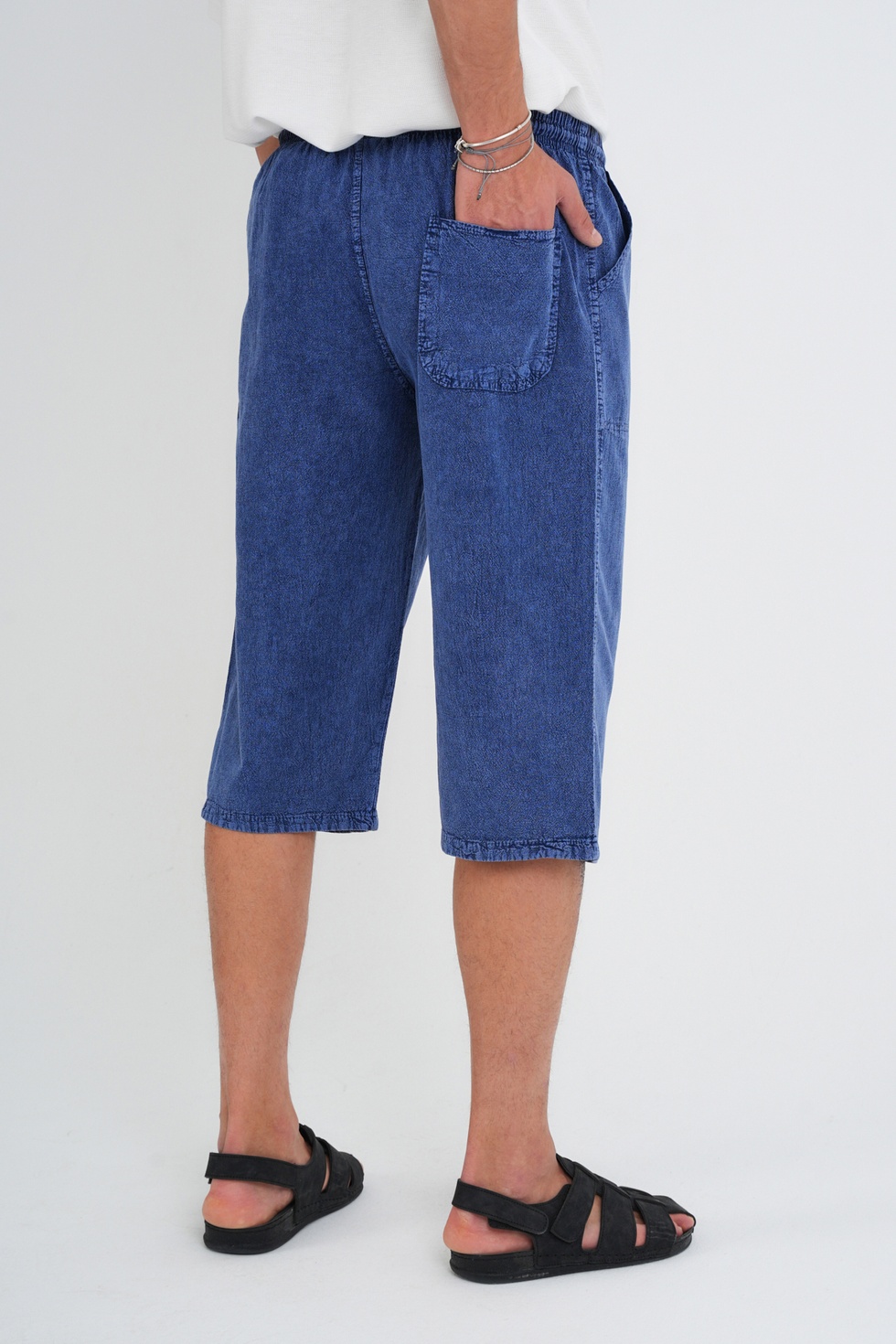 Erkek Büyük Beden %100 Pamuk Keten Görünümlü Kapri