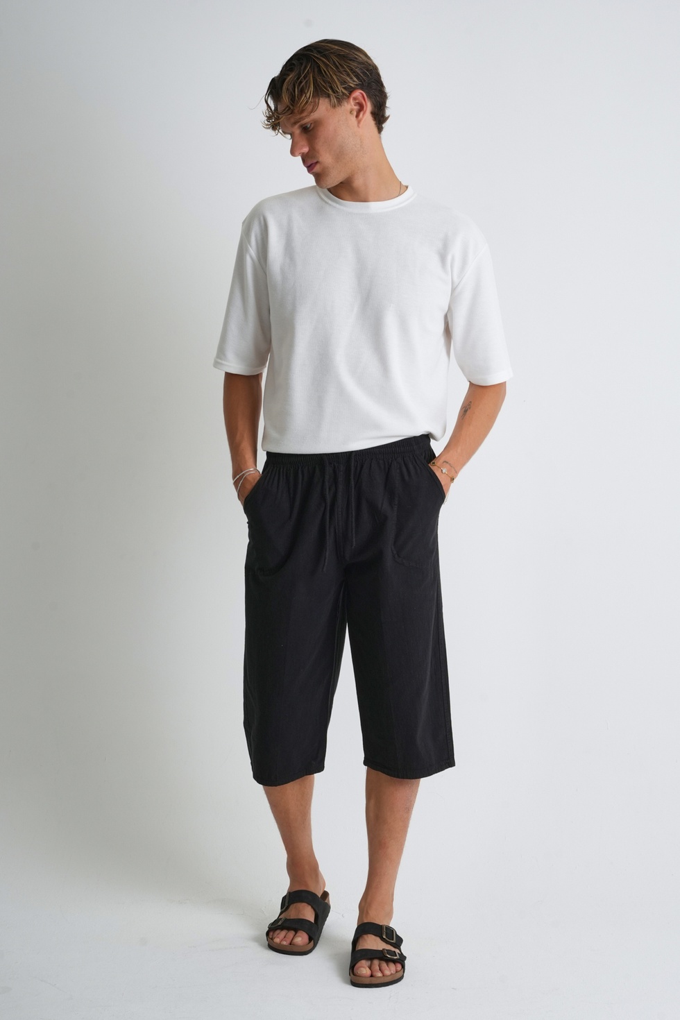 Erkek Büyük Beden %100 Pamuk Keten Görünümlü Kapri