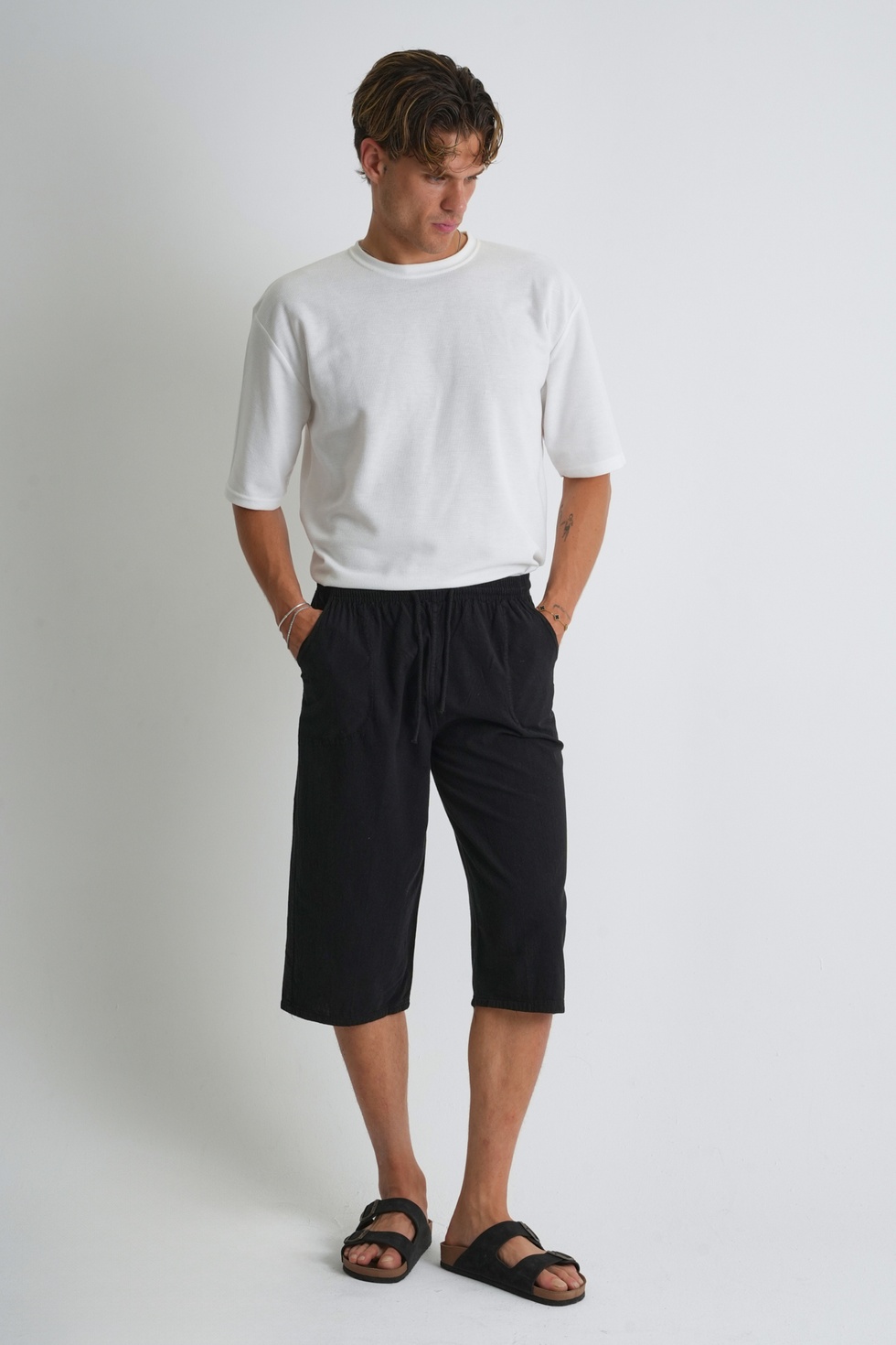 Erkek Büyük Beden %100 Pamuk Keten Görünümlü Kapri