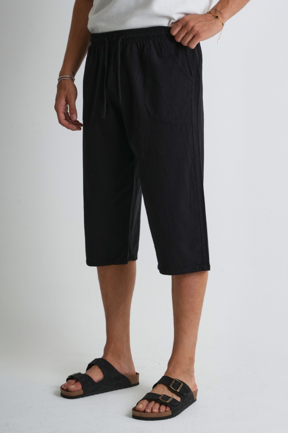 Erkek Büyük Beden %100 Pamuk Keten Görünümlü Kapri