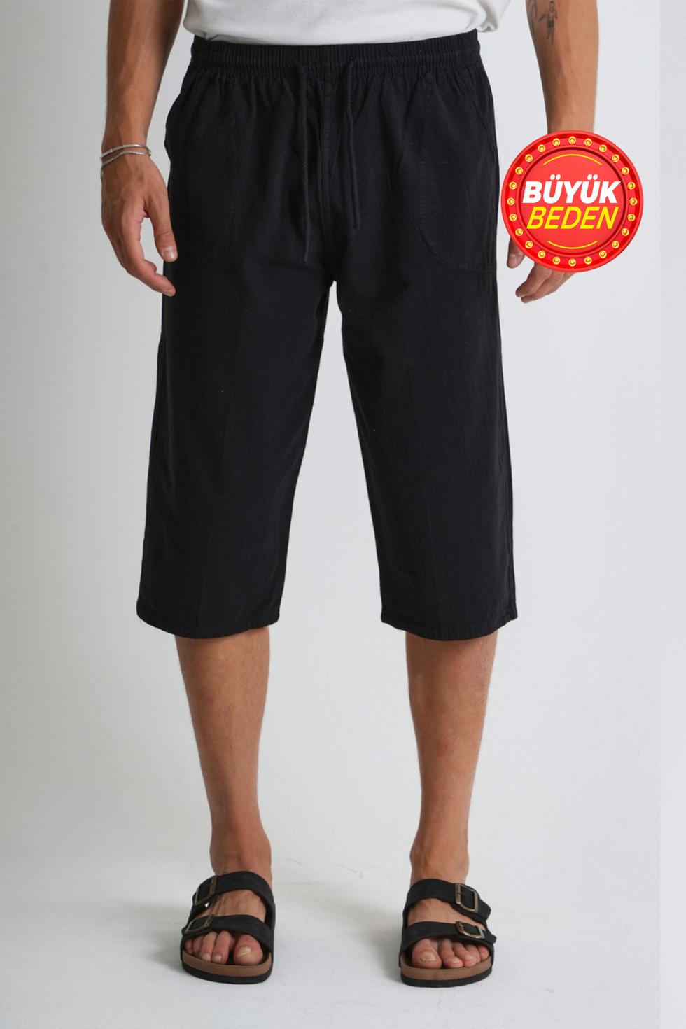 Erkek Büyük Beden %100 Pamuk Keten Görünümlü Kapri