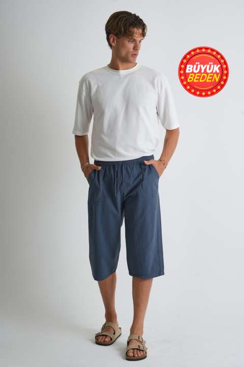 Antrasit Erkek Büyük Beden %100 Pamuk Keten Görünümlü Kapri E203