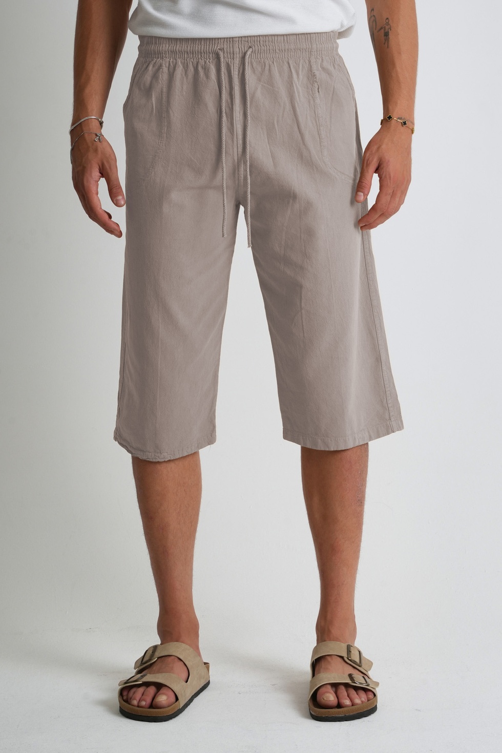 Erkek Büyük Beden %100 Pamuk Keten Görünümlü Kapri