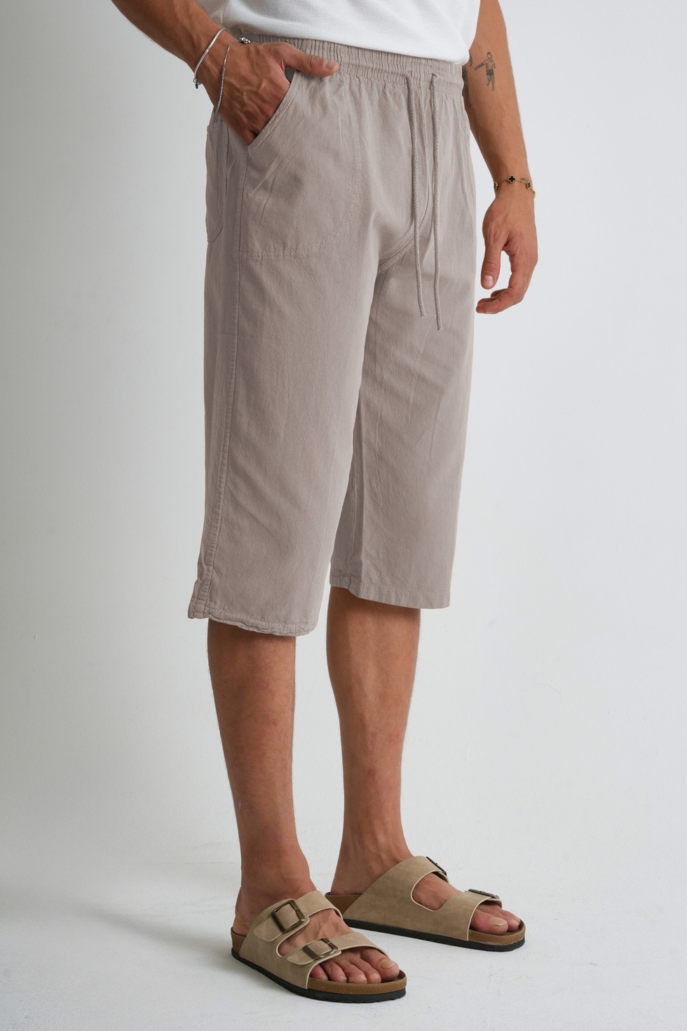 Erkek Büyük Beden %100 Pamuk Keten Görünümlü Kapri