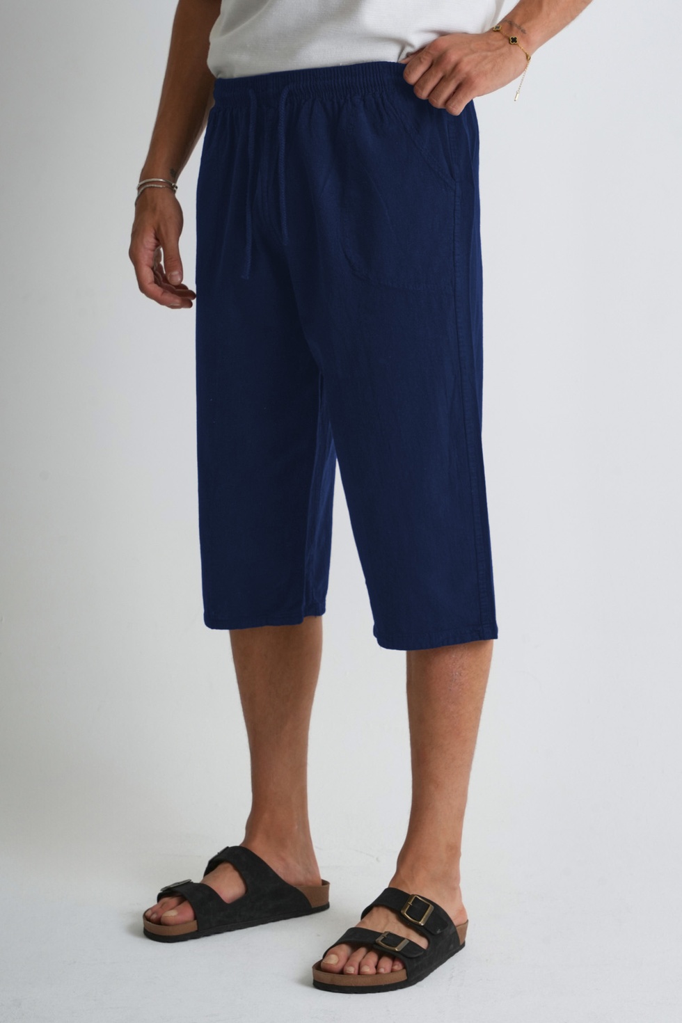 Erkek Büyük Beden %100 Pamuk Keten Görünümlü Kapri