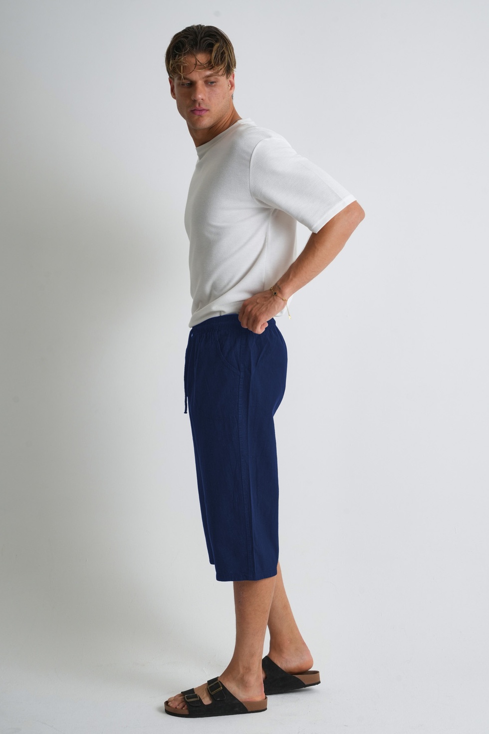 Erkek Büyük Beden %100 Pamuk Keten Görünümlü Kapri