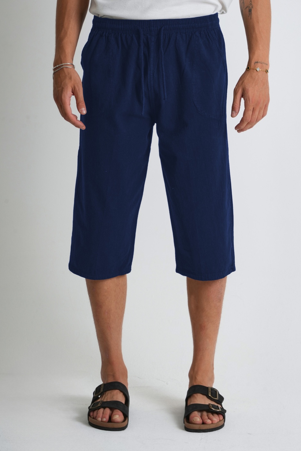 Erkek Büyük Beden %100 Pamuk Keten Görünümlü Kapri