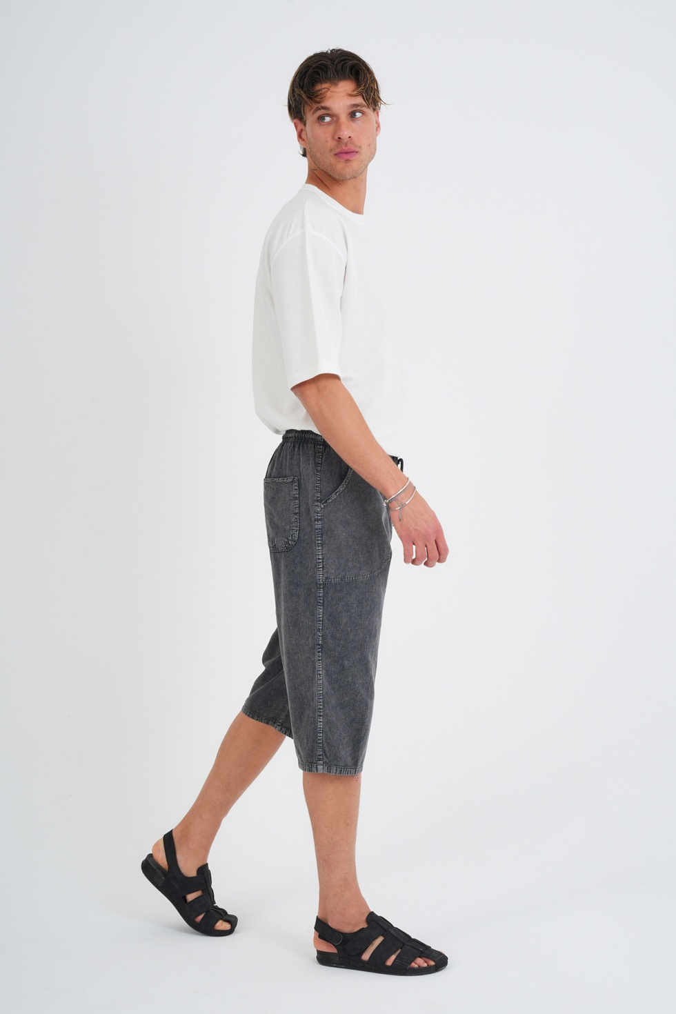 Erkek Büyük Beden %100 Pamuk Keten Görünümlü Kapri