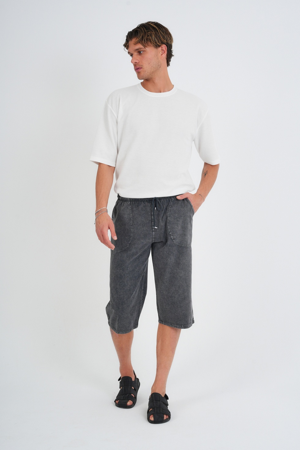 Erkek Büyük Beden %100 Pamuk Keten Görünümlü Kapri