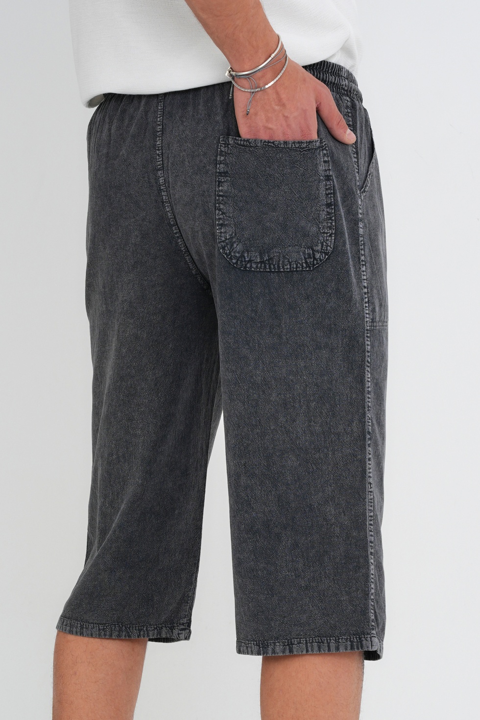 Erkek Büyük Beden %100 Pamuk Keten Görünümlü Kapri