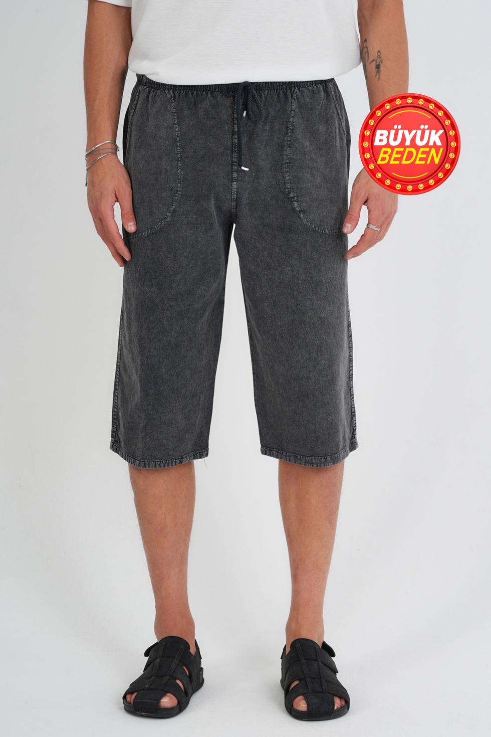Erkek Büyük Beden %100 Pamuk Keten Görünümlü Kapri