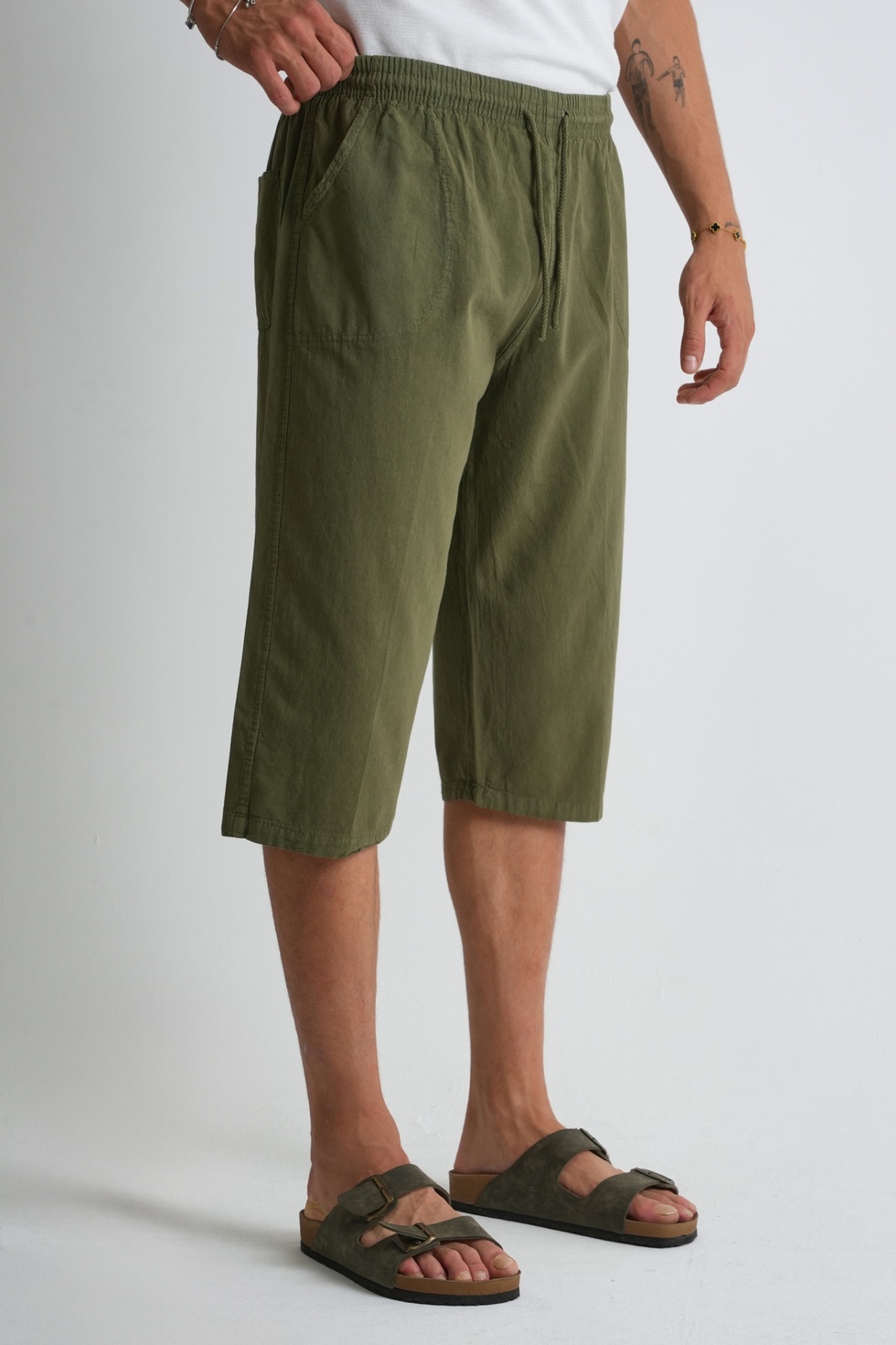 Erkek Büyük Beden %100 Pamuk Keten Görünümlü Kapri