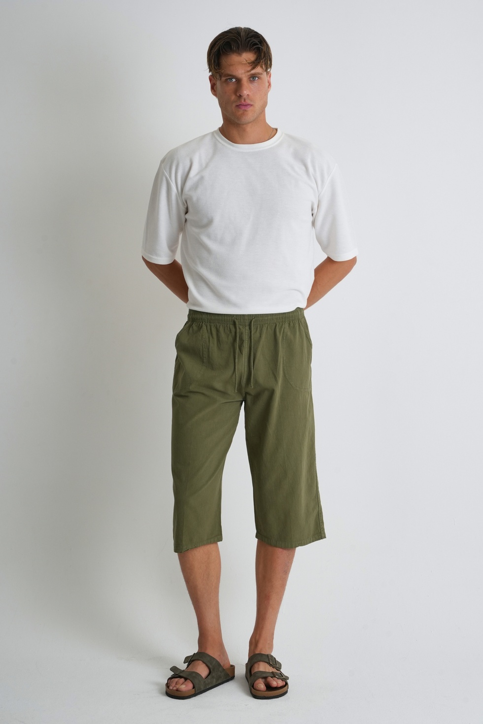 Erkek Büyük Beden %100 Pamuk Keten Görünümlü Kapri