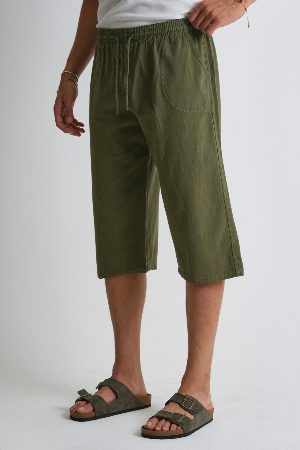 Erkek Büyük Beden %100 Pamuk Keten Görünümlü Kapri