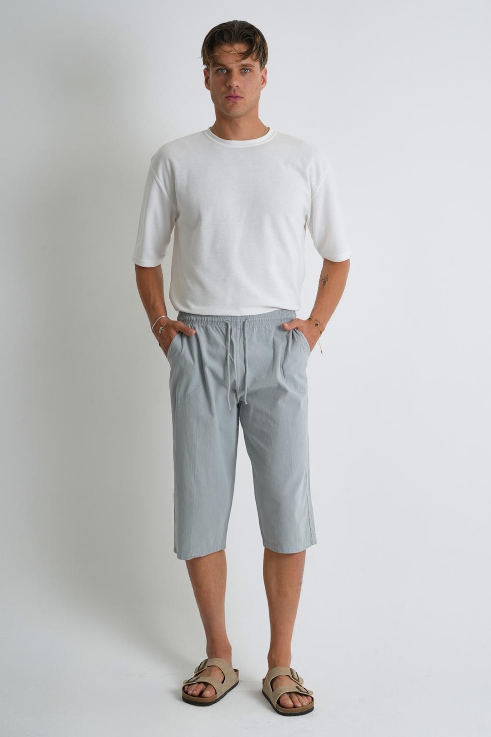 Erkek Büyük Beden %100 Pamuk Keten Görünümlü Kapri