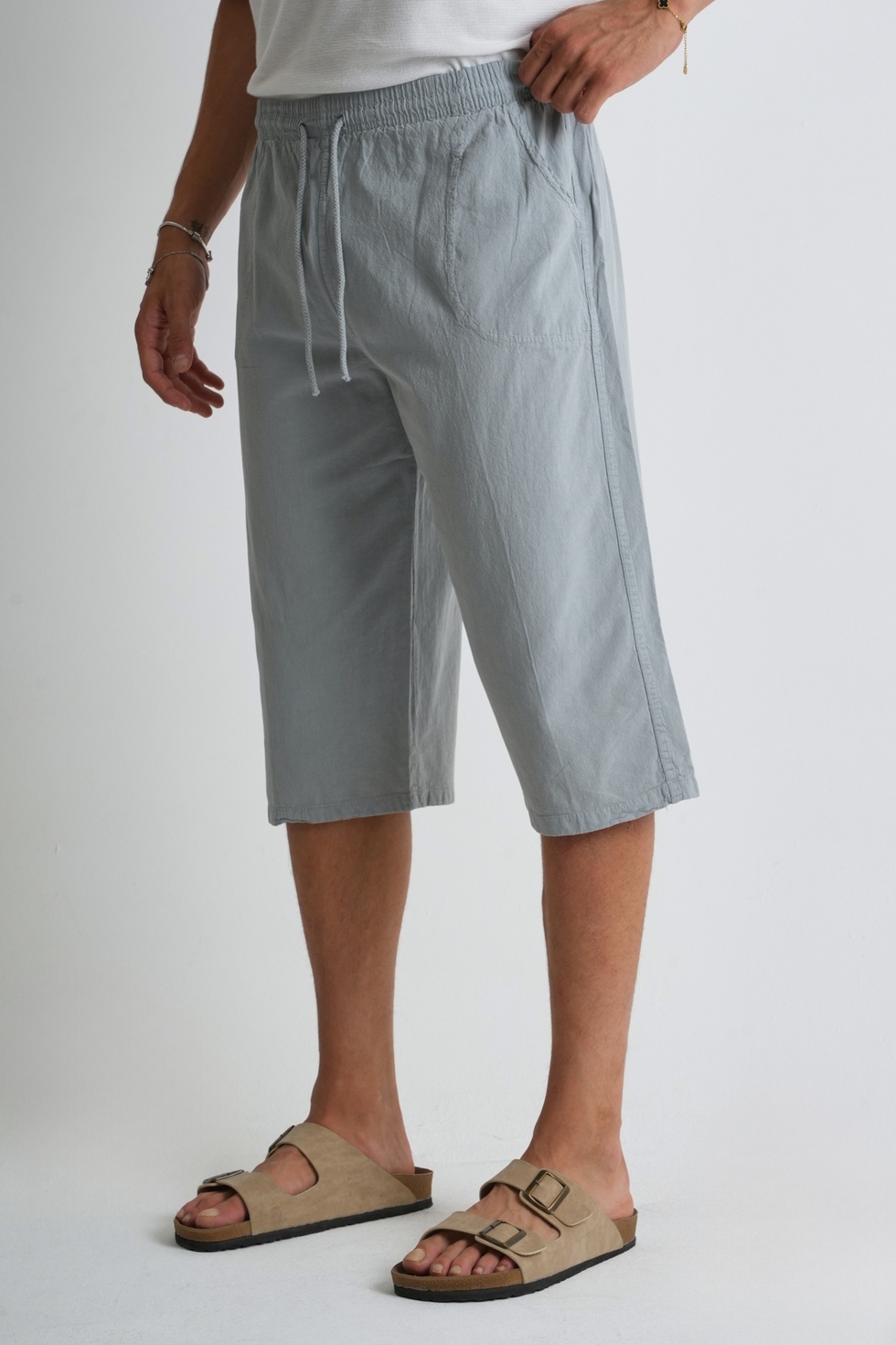 Erkek Büyük Beden %100 Pamuk Keten Görünümlü Kapri