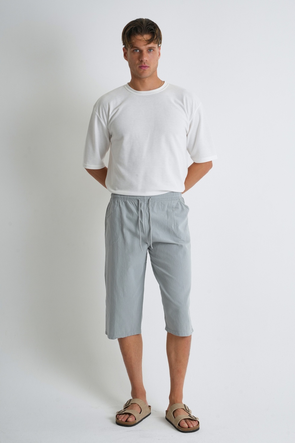 Erkek Büyük Beden %100 Pamuk Keten Görünümlü Kapri