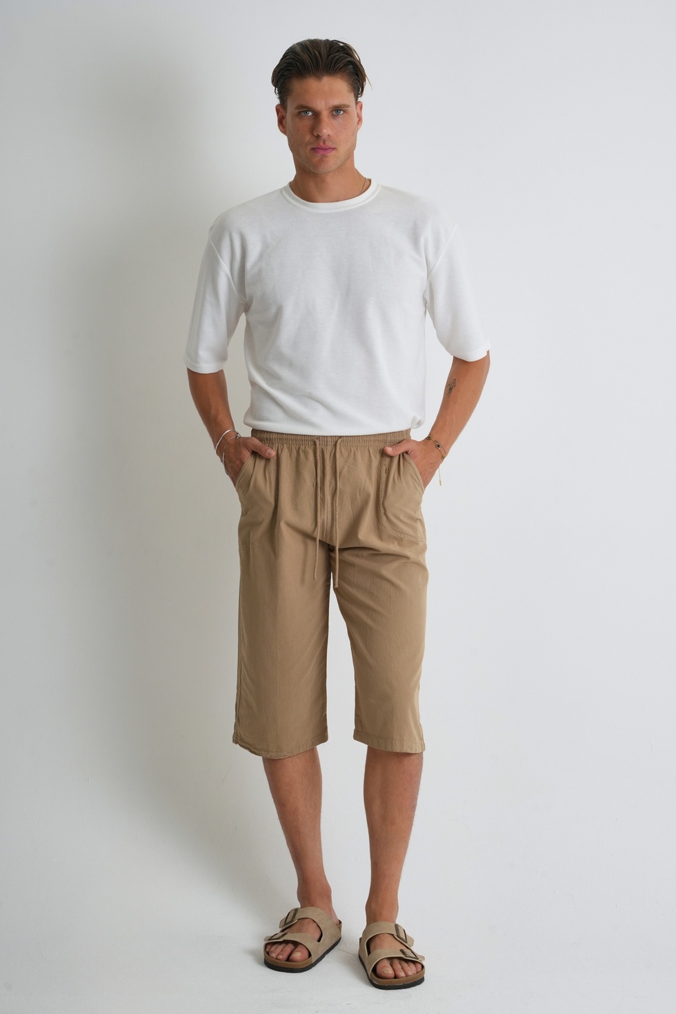 Erkek Büyük Beden %100 Pamuk Keten Görünümlü Kapri