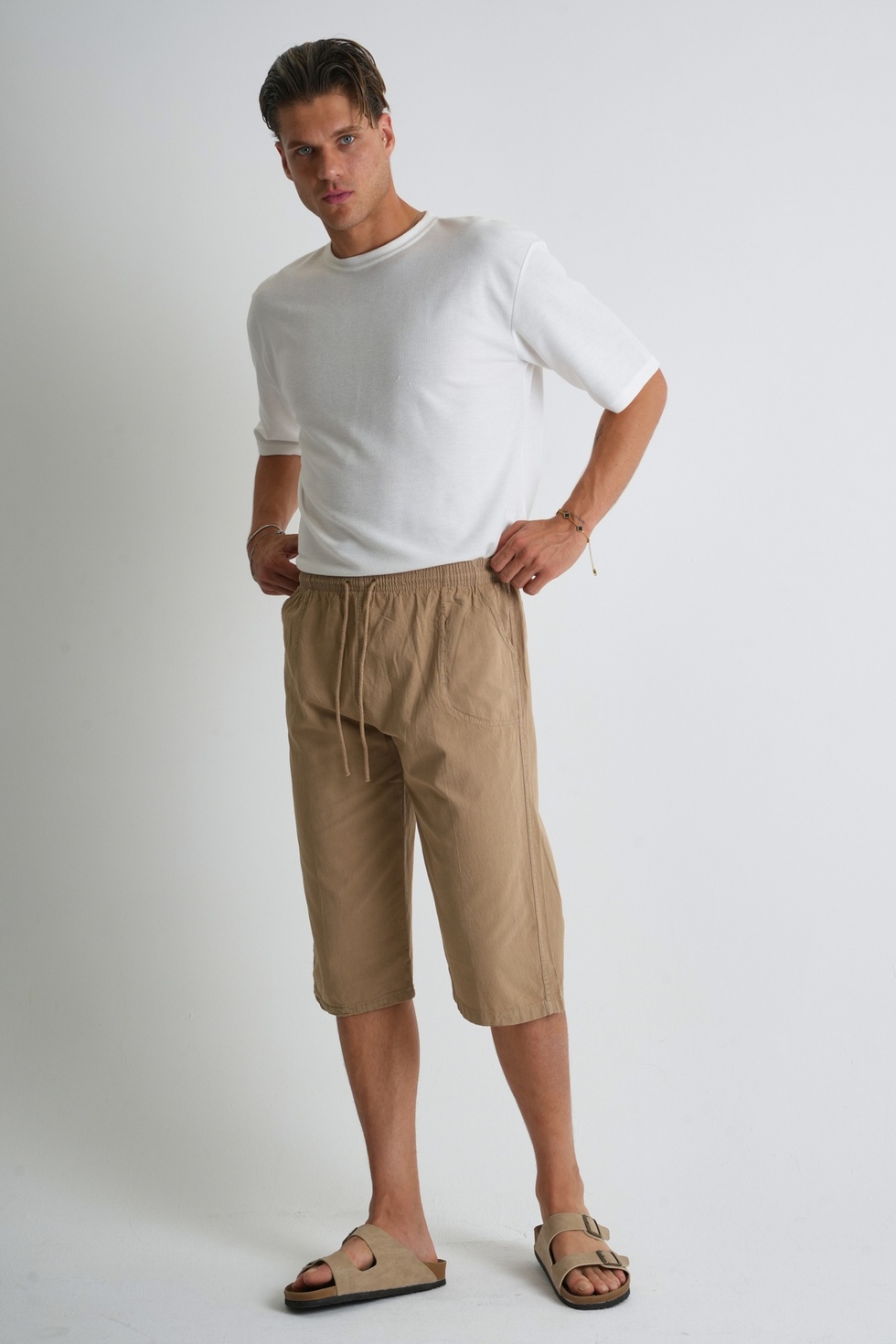 Erkek Büyük Beden %100 Pamuk Keten Görünümlü Kapri