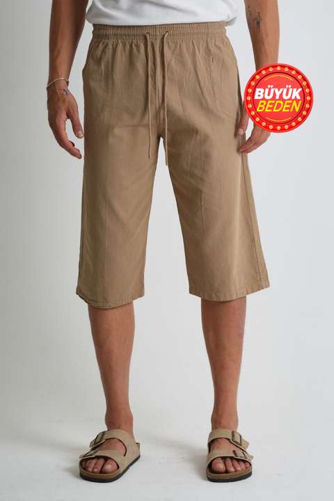 Toprak Erkek Büyük Beden %100 Pamuk Keten Görünümlü Kapri E203
