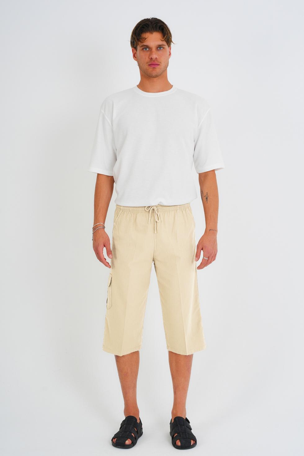 Erkek Büyük Beden %100 Pamuk Keten Görünümlü Kapri