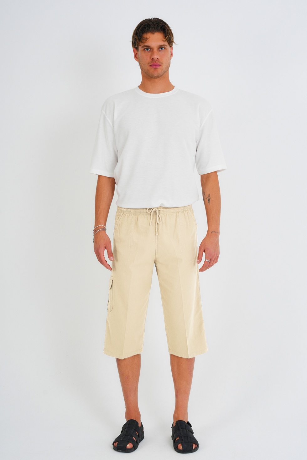 Erkek Büyük Beden %100 Pamuk Keten Görünümlü Kapri